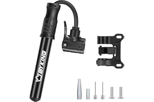 BYKING Portable Bike Pump, Air Pump for Bicycle, Balloon, Tyres, Ball, Airbed and Toys Inflatables, Cycle Pump with Presta. Schrader and Dunlop valve, Attachment (Football Pump Needle and More)