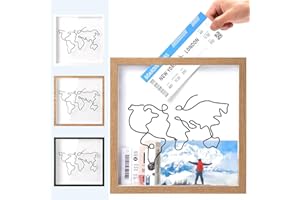 Jastown 20 x 20 cm Archiwum Przygód, Skarbonka Podróżna z Gniazdem i Pudełko do Zbierania z Cieniem na Kartę - Mapa Świata Drewniane Ramki
