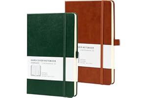 HOMEMARS Cuaderno Punteado A5, Bullet Dotted Journal de Papel con Puntos de 100 g/m², 200 Páginas, Marcapáginas, Libreta A5 de Tapa Dura con Portalápices, Cuaderno a5,Marrón Verde,Paquete de 2