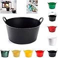 PLASTIFIC - 15L Heavy-Duty Polyethylene Flex Tub Storage Container Bucket with 2-Handled - Home Garden Laundry Toys Kitchen Flexible Bucket – Rubber Container - Recycled Tub (Black)