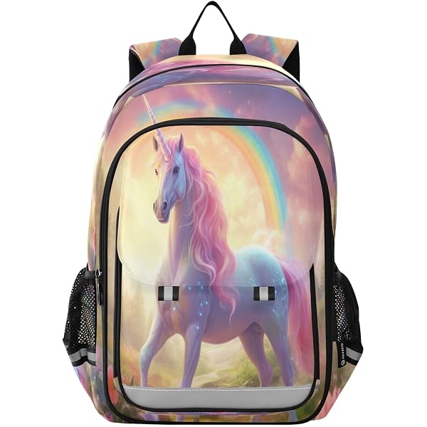 Mnsruu Personalisierbarer Kinderrucksack | Einhorn Mit Regenbogen Design | 26x15x33 Cm | Mit Anti-Verlust-Gurt