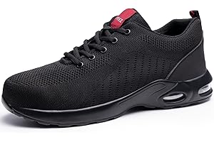 SPIEZ Scarpe Antinfortunistiche Unisex - Scarpe da Lavoro Comode Cuscino d'Aria Uomo, Sneakers Antinfortunistica Leggere Traspirante Donna Nero EU36-46