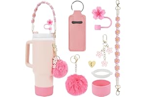 KOMICEA Zestaw akcesoriów do kubków Stanley Cup, pasek na butelkę z uchwytem, silikonowe etui, osłona słomki, do kubków o pojemności 800 ml - 1100 ml