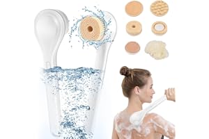 JUDAVRY Elektryczna szczotka do korpusu z 6 głowicami szczoteczki, wysuwany rękaw, tylna szczotka do prysznica, wielofunkcyjny, obrotowy złuszczający, akumulatorowa szczotka do pleców dla kobiet i mężczyzn