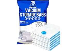 Bobeen Large Vacuum Storage Bags, 6 Pack 80 x 60cm Double-Zip Seal for Clothes, Duvets, Bedding, Pillows, Mattress, Quilt, Sweaters, Dress, Coats, Curtains, Blankets