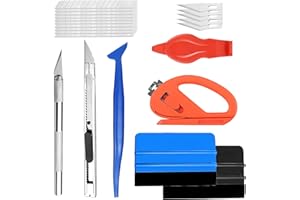 peiyee Kit Outils pour Film Teinté Voiture, 9 Pièces Outil de Film Professionnel, Kit de Covering Voiture avec Spatule en Feutre/Spatule en Plastique/Racle à Film/Cutter/Couteau de Précision/Lames