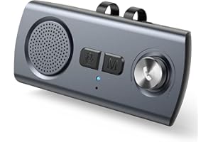 AGPTEK Kit Main Libre Voiture Bluetooth 5.3, GPS Haut-Parleur Micro Musique avec Bouton de Volume Assistant Siri&Google Auto Reconnexion, Enceinte Voiture Pare-Soleil 800mAh Slot Carte TF