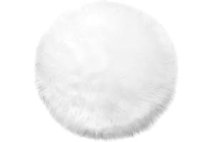 ‎TEPPICH WÖLKCHEN Teppich Wölkchen Schaffell Lammfell Imitat, Fell Rund, Fellteppich Rund, Kunstfell Teppich - Fell Sitzkissen Stuhlkissen Rund, Fell für Stühle, Kunstfell Stuhlauflage - Weiss - Rund 45cm