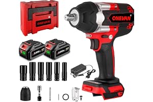 ONEVAN 1000NM Trådlös Slagskruvmejsel med 2 x 4.0Ah Batterier, 1/2" Rotationsslagskruvmejsel, Momentnyckel för Bilreparation
