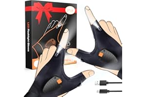Preciva USB Rechargeable LED Light Gloves - Waterproof Fingerless Work Gear for Fishing, Secret Santa and Birthday Gifts for Men