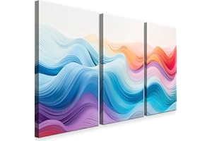 INTELIENZOS Cuadros Salon • Modernos • Lienzos decorativos • Decoración Pared • 120cm • Grande 3 piezas • Abstracto • Decoracion Dormitorios • Comedor • Oficina • Pasillo (Olas)