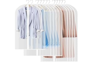 WOTHFAV 12 Pezzi Custodia Porta Abiti, Copriabiti Antipolvere Trasparenti, Sacchetti Vestiti (60×80/100/120cm), PEVA Lavabile Buste per Vestiti, Custodie Vestiti, Custodie Copri Abiti per Smoking, Gonne