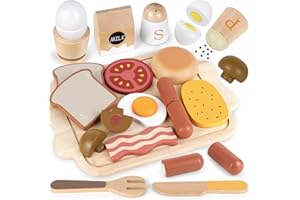 Airlab Kinderküche Spielküche Zubehör Holz, Lebensmittel Holzspielzeug für Küche Kinder, Typisches Englisches Frühstück Spielset aus Massivholz, Pädagogisches Rollenspiel Lernspielzeug Geschenk