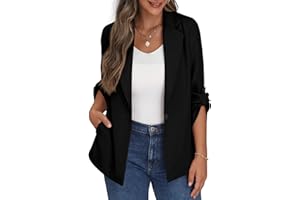 PrinStory Blazer Für Damen Verstellbare Ärmel Longblazer Geschäft Büro Blazer Anzug Sportlich Jack Trenchcoat