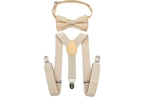 JZK Set papillon e bretelle champagne regolabili per ragazzi <135 cm, bretelle a Y e papillon beige