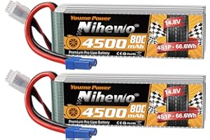 Nihewo 4s Lipo Batterie 14,8V RC Batterie 4500mAh 60C avec EC5 connecteur Compatible avec Arrma Axial Losi 1/8 Échelle RC Voiture Camion Véhicule Avion Hélicoptère Bateau Réservoir Modèles (2pcs)