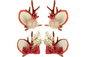 GEEHUA Lot de 4 pinces à cheveux de Noël, accessoires pour cheveux de Noël mignons, bois de renne, épingles à cheveux, cornes de cerf, pinces à cheveux pour femmes, filles, enfants, adultes (marron)
