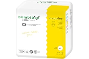 Bambiboo Pieluchy niemowlęce rozmiar 4 Maxi (9-14 kg) - COTTONWEAR - jednorazowe pieluchy dla niemowląt z bawełny organicznej i materiałów roślinnych ze wskaźnikiem wilgotności – 24 szt.