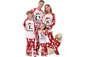 Yinguo Family Christmas Pyjamas Set Mens Womens Letter Printed Xmas Matching Pyjama Kids Comfortable His and Hers Pjs Family Cartoon Cute Boys Girls Matching Christmas Pj