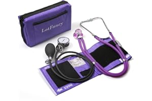LotFancy Tensiometre Bras Manuel et Stéthoscope, Kit de Compteur Manuel, Brassard de Tensiomètre pour Adultes, Adapté aux Services d'Urgence, au Médecin, au Cabinet (25,4-40,6 cm, Violet)