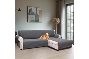 BellaHills Sofabezug L Form 3 Sitzer (247cm), Couch Überzug L Form Mit Armlehne, Ecksofa Bezug Rechts Für Hund Katze, Sofa Überzug Eckcouch rutschfest Sofa Auflage für Wohnzimmer, Grau