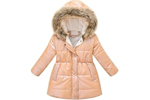 Henagehde Filles Manteau D'hiver Enfants Chaud Fourrure À Capuche imprimé/Solid Blouson éPais Fermetures éclair Manches Longue Manteau Migonne Mode Veste pour Âge 2-13 Ans