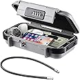 Hurinan Portable Safe Box with Code, [Waterproof & Anti-Theft]Travel Safe, Combination Security Case Lock Box with Removable Wire Rope, for Beach, Cars, Office, Vacation (Grey)