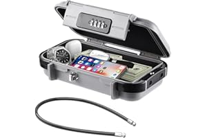 Hurinan Portable Safe Box with Code, [Waterproof & Anti-Theft]Travel Safe, Combination Security Case Lock Box with Removable Wire Rope, for Beach, Cars, Office, Vacation (Grey)