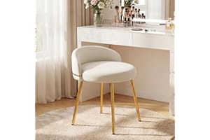 ‎HELLOVE Hellove Schminktisch Hocker Cute mit Gold Metallbeinen, Sitzhocker Moderne Rund Schminkhocker, Leder Makeup-Hocker, Schminktisch Stuhl mit Gebogene Lehne für Esszimmer, Schlafzimmer, Wohnzimmer, Weiß