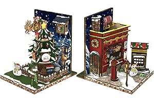 Cutefun Book Nook Kit - Fermalibri fai da te, in miniatura, per casa delle bambole, per la biblioteca, per la casa, con luci a LED, per la libreria, decorazione di Natale (IDC02)