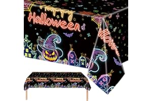 MOMAHUA Halloween Neon Tablecloth,137x274cm Glowing Table Cloth for Halloween Party,Neon Themed Table Decorations for Kids,Plastic Reusable Rectangle Table Cover,Glowing Party Supplies