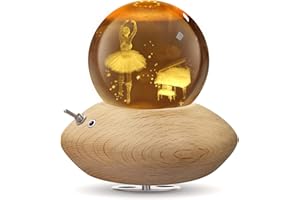 HILEYOLLA Caja De Música con Bola De Cristal, Caja De Música con Rotación De 360°, Base De Madera/Luz De Noche/Navidad, Día De San Valentín, Acción De Gracias Y Otros Regalos para Fiestas