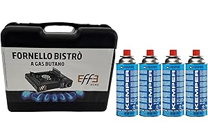 XONE Fornello a gas da campeggio in valigetta per trasporto+ 4 bombole kemper Gas Butano