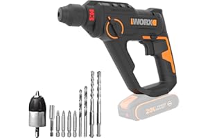 Worx Cordless Hammer Drill 20V 1.2J WX391.9 Fast Drilling in Concrete, 3 Functions in 1, Comes with 10 Drill Bits for Concrete, Wood and Metal, No Battery or Charger