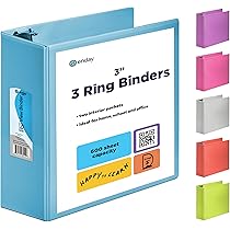 3 Inch Binder 3 Ring Binders Blue, Slant D-Ring 3” Clear View
