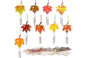 Smdbzda 9 Piezas Kits Campanillas Viento Hojas Otoño para Niños, Otoño Hoja Sonido Chimes Creative Set, DIY Carillón de Viento Madera para Niños, Para Niñas Niño Otoño Acción de Gracias
