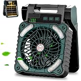 Sendowtek Solar Fan for Camping 10400mAh, Portable Powerful and Quiet 4 Speeds with LED Light and Timer, Rechargeable Battery