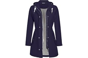 EnduaReve Regenjacke Damen Lang Wasserdicht Atmungsaktiv Regenmantel Übergangsjacke Kapuze Outdoor Jacke
