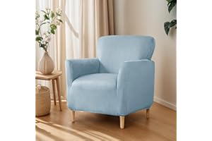 OKYUK Banquet Armchair Slipcovers Luxury Velvet Chair Slipcovers with Arms Stretch Chair Covers for Living Room Soft Armchair Slipcover Anti Slip Dog Pet Friendly Furniture Protector (Light Blue)