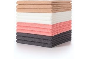 Lumimi Cleaning Cloth 12 Piece Microfiber Ultrafine Very Thick Wiping Drying Well Durable Reusable Multicolored Size 15" x 15" Beige Red White Grey, Pack of 12