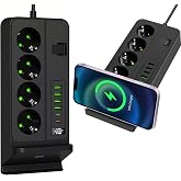 Coverzone Dikey &Ccedil;oklu Priz, 4 Schuko Priz, 4 USB-A + 2 USB-C, Magsafe ile Uyumlu Şarj, 3.4A USB &Ccedil;ıkışı, A&ccedil;ma Kapama Anahtarlı