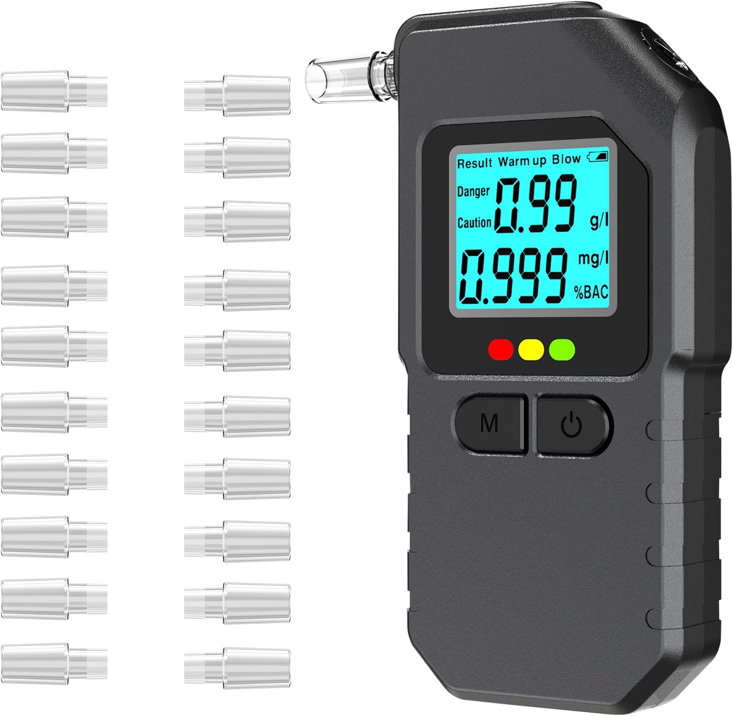 Dusefogo Alcoholímetro Homologado DGT, Test de Alcoholemia con Pantalla LCD y 20 Boquillas, Alcolimetros Personal para Uso Doméstico y Profesional Comprobador de Alcohol