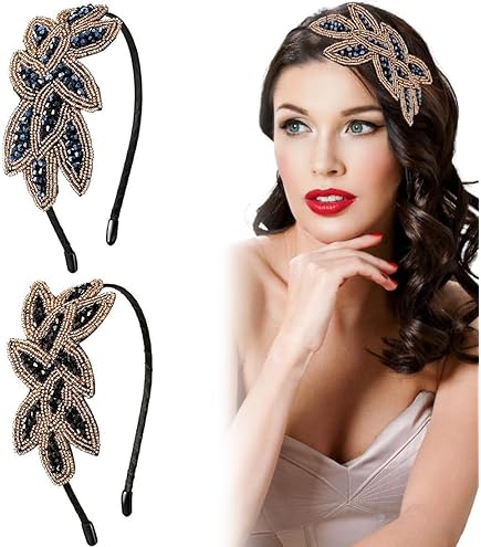 Bandeau Vintage Années 1920 Avec Strass - Accessoire De Fête élégant Pour Femme - Noir Et Doré