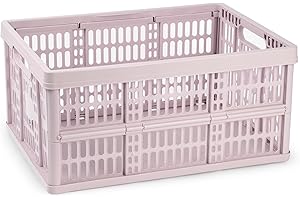 CABLEPELADO Caja Plegable con Asas, Caja Plástico Organizador, 48 cm Largo x 35 cm Ancho x 23 cm Alto, Capacidad 32 litros, Carga Máxima de 18 Kg, Rosa Claro