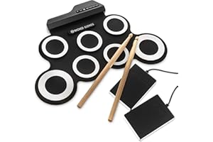 FINEWAY New Electronic Drum 7 Pad Portable Roll Up Drum Pad Kits Foldable Musical Practice Instrument- 5 Pre-Set Tones, 8 Demo Songs And 3 Rhythms - 2 Drum Stick Included
