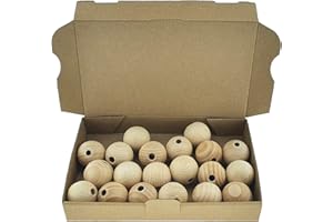 DER KLEINE HANDWERKER 20 bolas de madera de 35 mm de diámetro con orificio de 8 mm para manualidades de madera de haya, cuentas de madera perforadas, fabricadas en Austria
