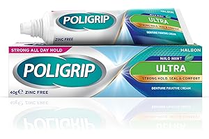 Poligrip Denture Fixative Adhesive Cream Ultra for strong all-day hold of dentures, 40g
