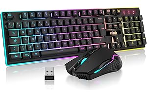 RedThunder K10 Set Tastiera e Mouse da Gioco Wireless, Retroilluminazione a RGB, Batteria Ricaricabile da 3800 mAh, Sensazione Meccanica, Anti-Ghosting+Mouse 7D 3200DPI, Layout IT QWERTY, Giocatori PC