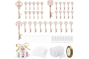 GEERDAN Apribottiglie Set di 30 pezzi, Vintage portachiavi apribottiglie con etichette regalo per bomboniere decorazione di festa rustica antica (oro rosa)