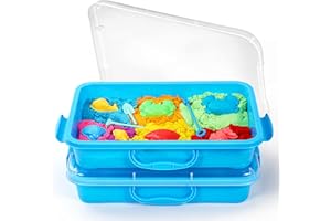 sikmcle Sandpit - Contenedor sensorial portátil con tapa y asa, contenedor sensorial portátil para niños, bandeja de actividades de plástico para niños pequeños (paquete de 2, azul)